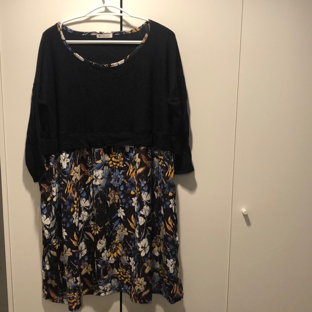 Sweater dress with floral skirt